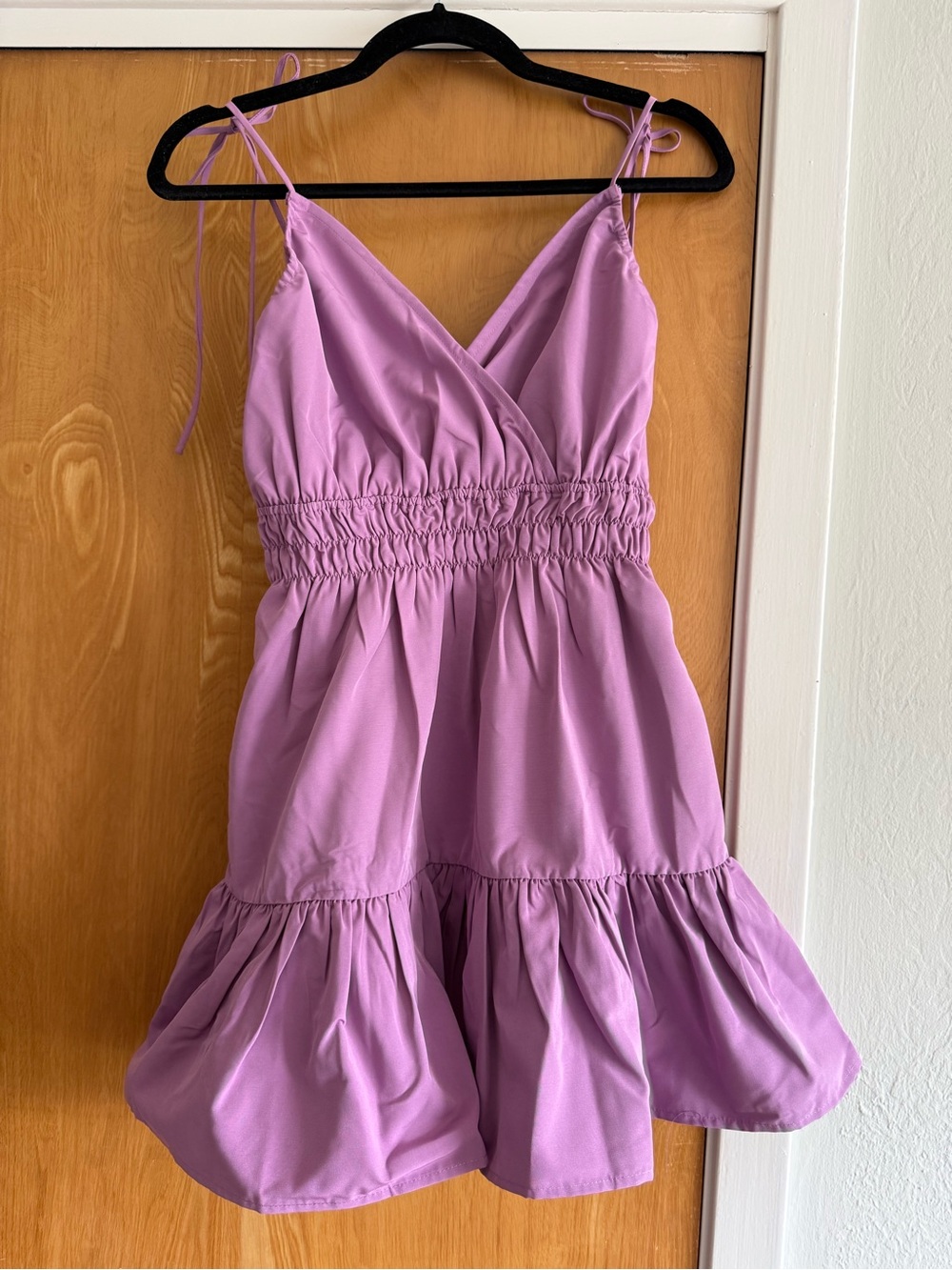 Lilac Tie-Strap Mini Dress with Smocked Waist